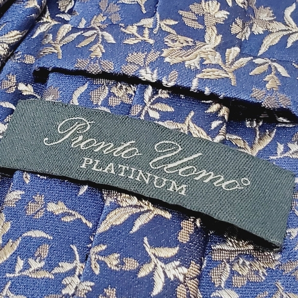 Pronto Uomo Platinum Blue Geometric Men's Silk Neck Tie Jacquard Fabric - Picture 2 of 5